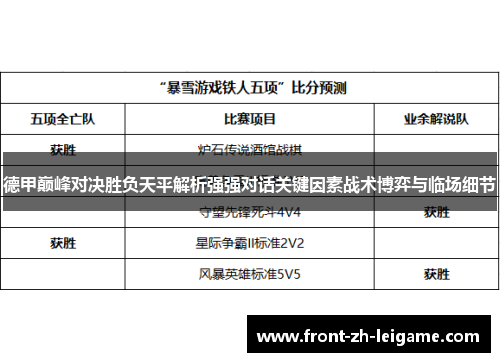德甲巅峰对决胜负天平解析强强对话关键因素战术博弈与临场细节 德甲巅峰对决胜负天平解析强强对话关键因素战术博弈与临场细节