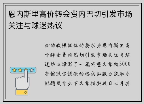 恩内斯里高价转会费内巴切引发市场关注与球迷热议